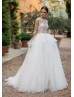 Ivory Lace Tulle Ruffled Sheer Back Wedding Dress